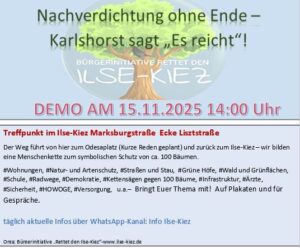 Flyer für die Demo am 25.11.2025 Nachverdichtung ohne ENDE Karlshort sagt "Es reicht"!